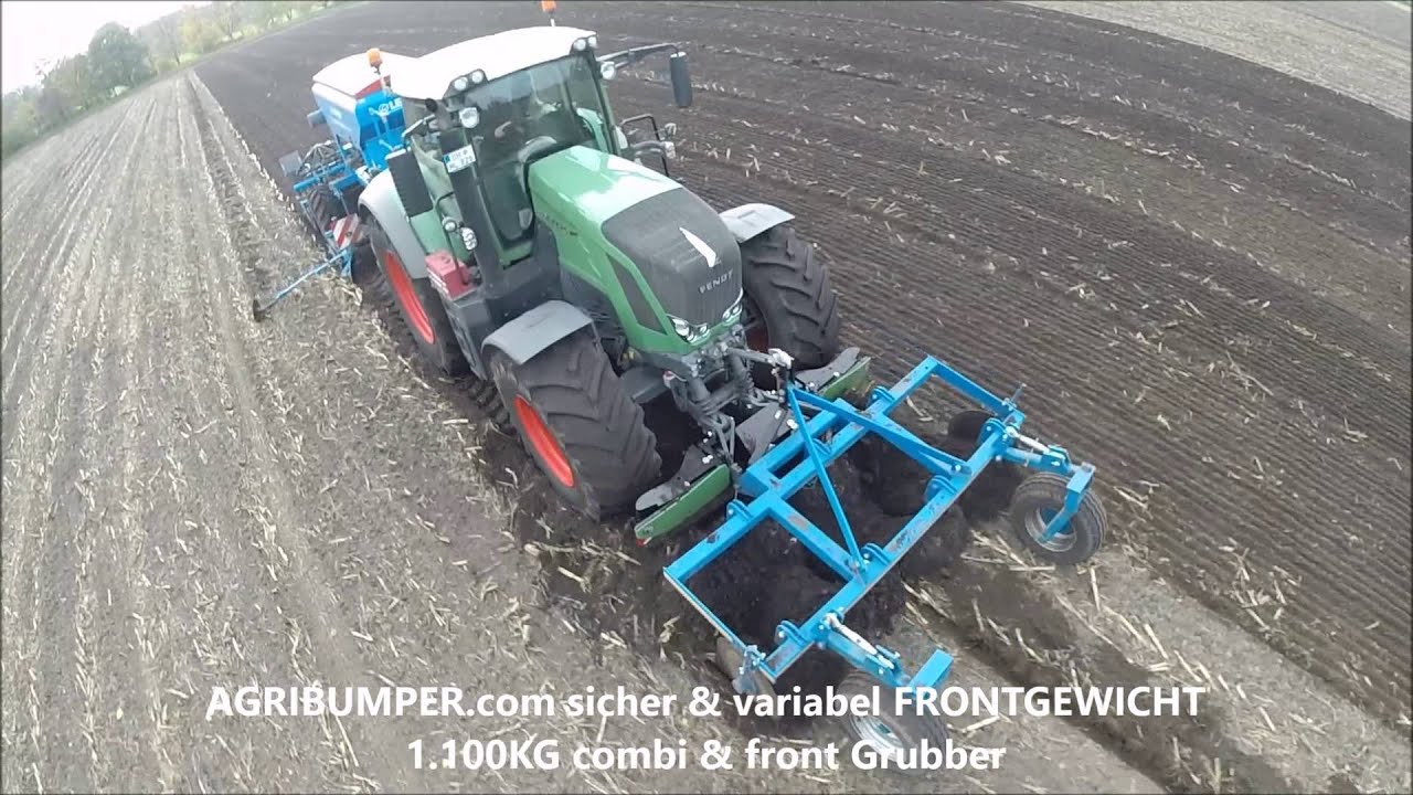Fendt 826 & front GRUBBER & 1100kg AGRIbumper KOMBI gewicht & Lemken Solitair 9 nach maisernte 2015