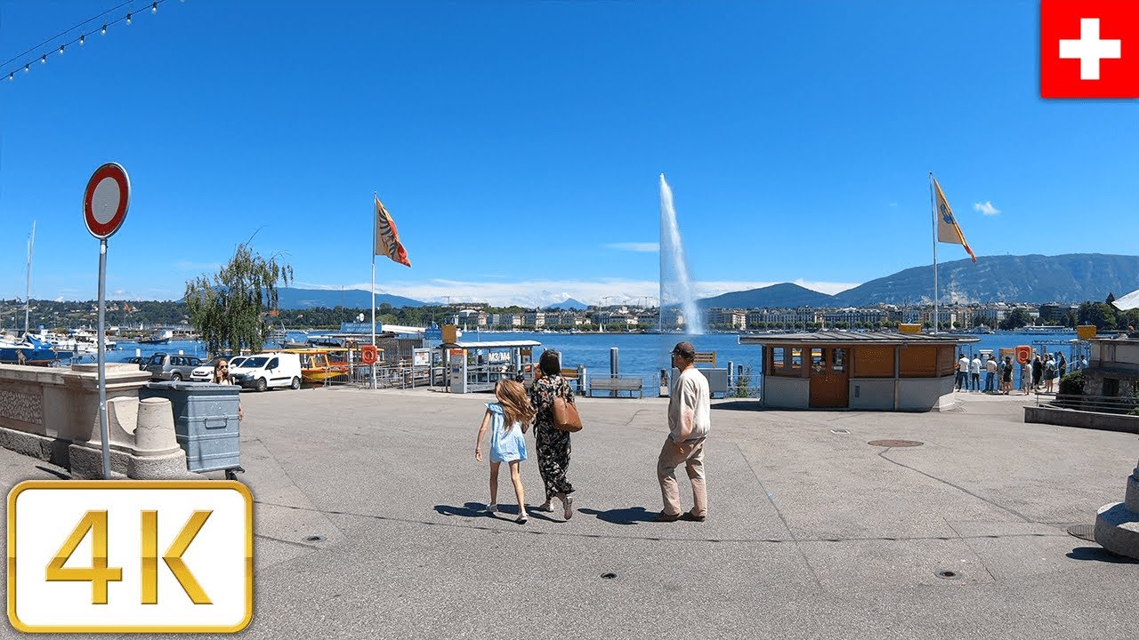 Lake walk in Geneva, Switzerland | Summer 2021【4K】Canton de Genève, Suisse