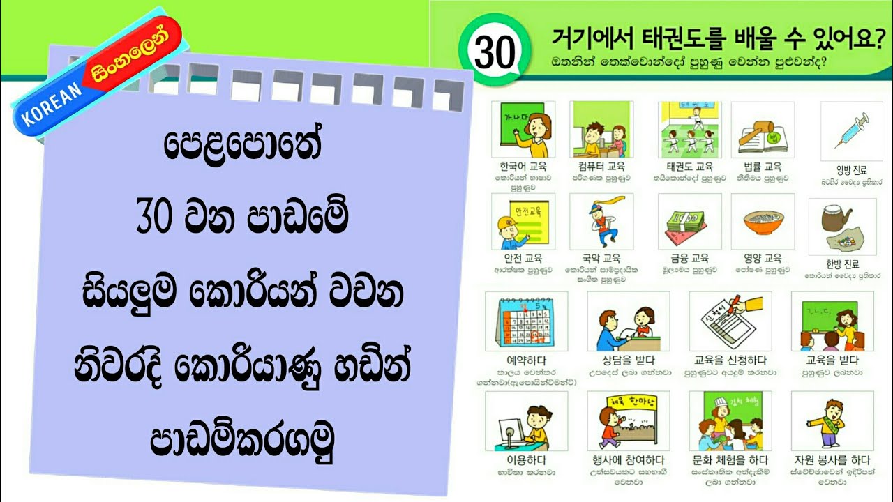 Learn Korean Words in Sinhala: Eps Topik Textbook Lesson 30 Korean Vocabulary for beginners: Koriyan
