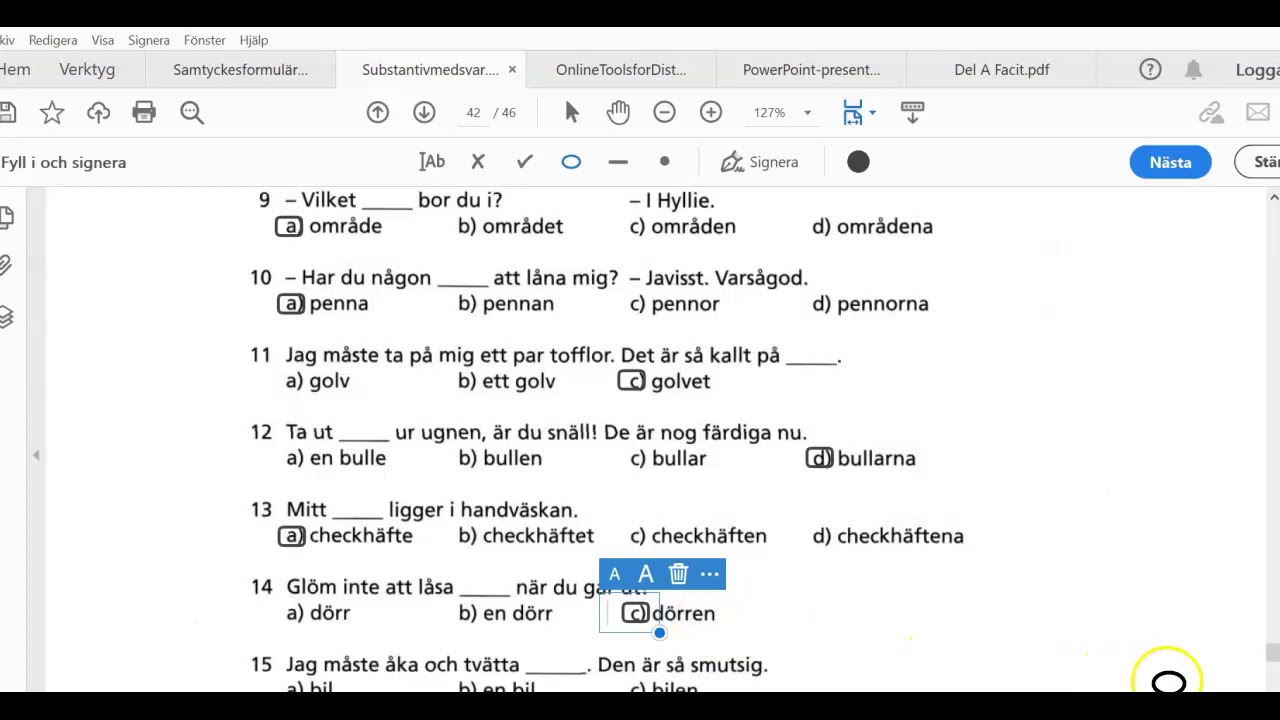 Övning 10: Användning av substantivs former