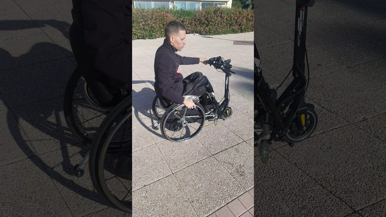 Trottinette électrique pour fauteuil roulant grâce à globe-trotter la fixation de chez omni !