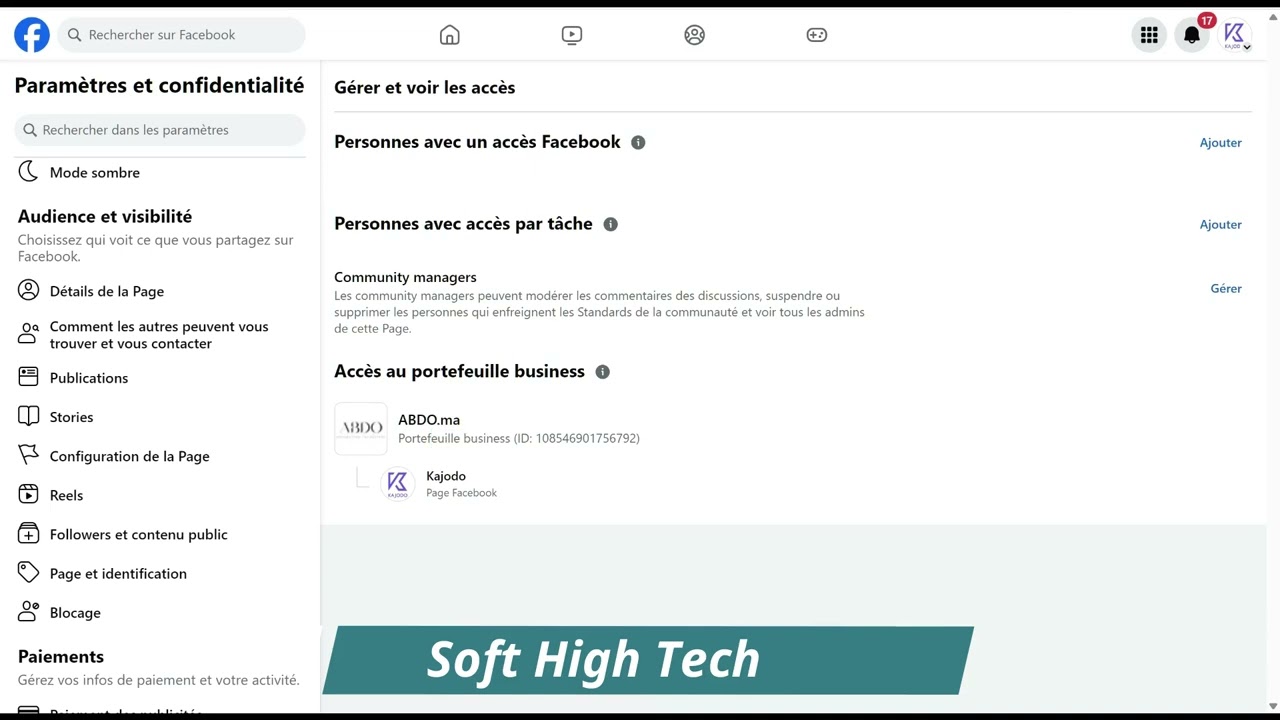 Donnez l'acces à votre page facebook pour un moderateur ou agence de pub