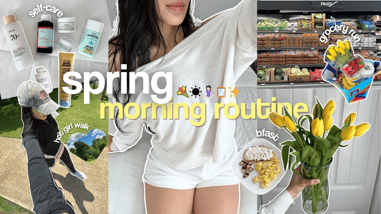 SPRING MORNING ROUTINE 💐☀️🧘🏻‍♀️🪞✨ | hot girl walk, productivity, self-care + more!