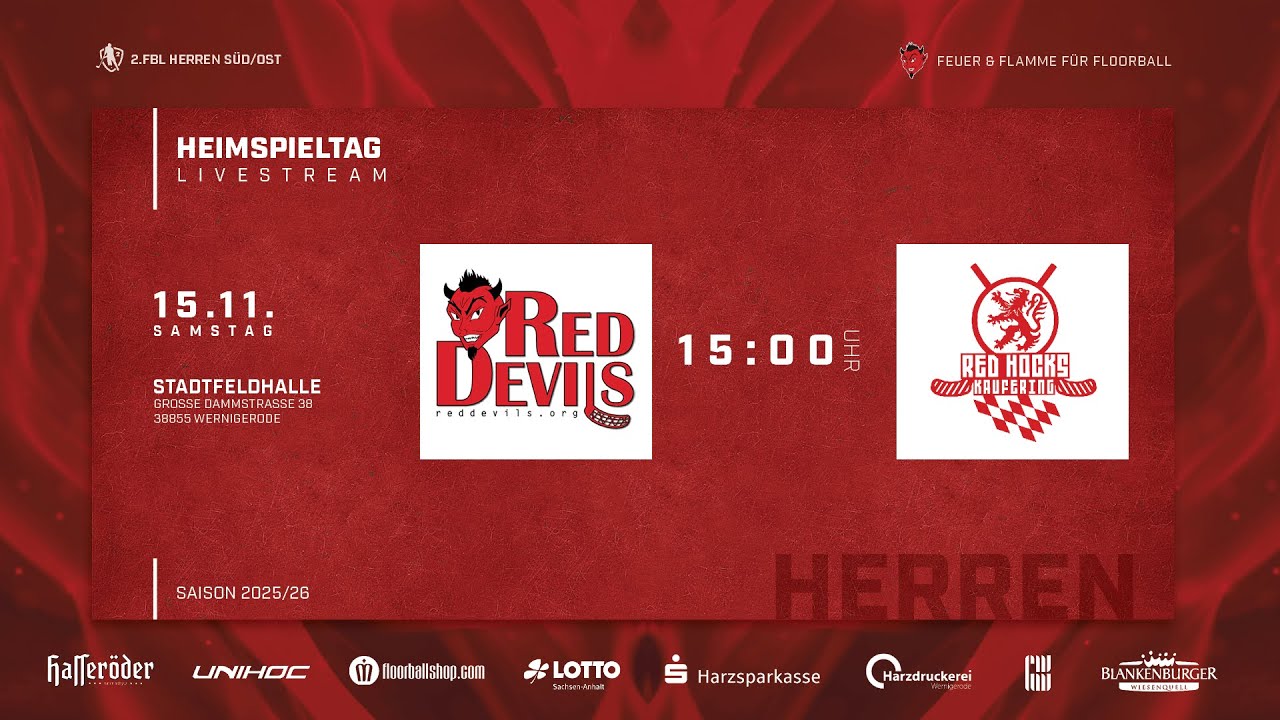 2. FBL Herren  - Red Devils Wernigerode vs.  VfL Red Hocks Kaufering - 15:00 Uhr