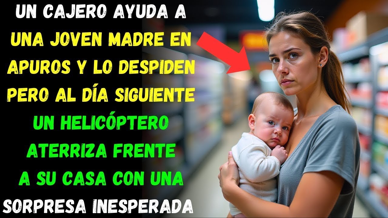 Un cajero ayuda a una joven madre en apuros y lo despiden… Al día siguiente, un helicóptero llega...