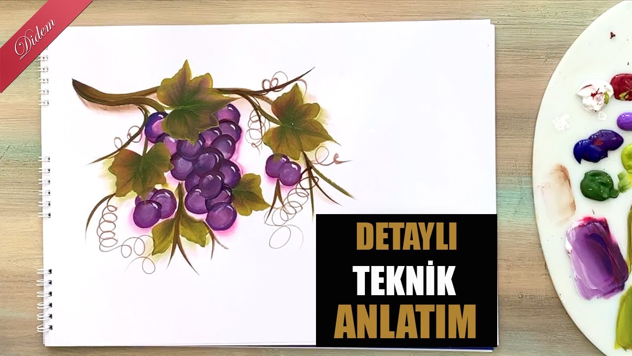 One Stroke: Detaylı Anlatımı ile Boyutlu Üzüm Salkımları (Grape Painting)