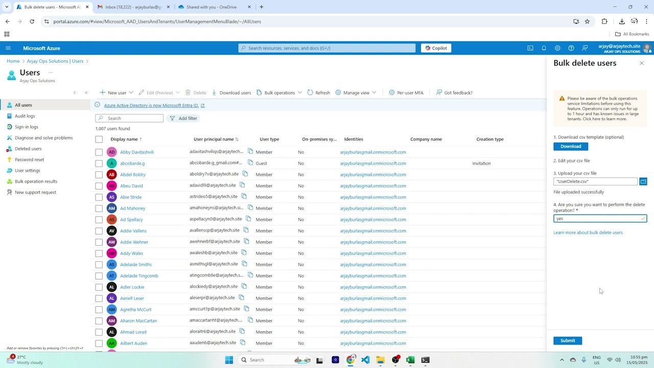 How to delete bulk users in Microsoft Entra ID?