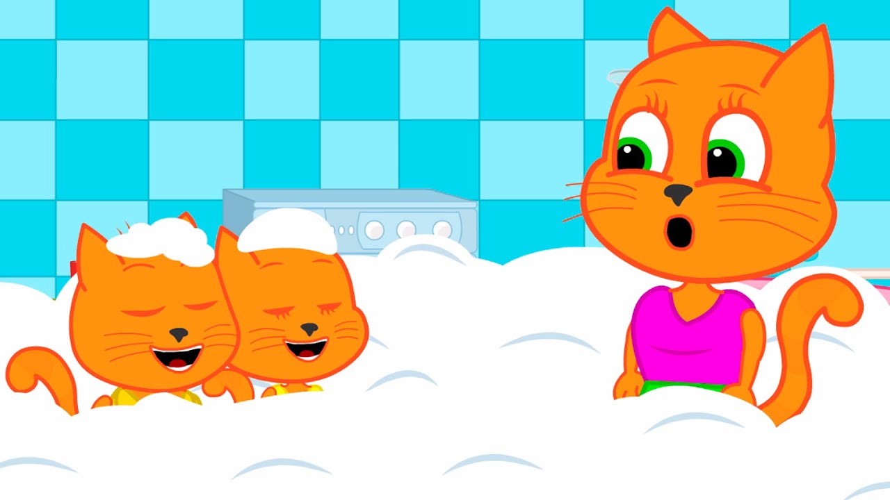 Cats Family in English - Hide and seek in the foam Cartoon for Kids