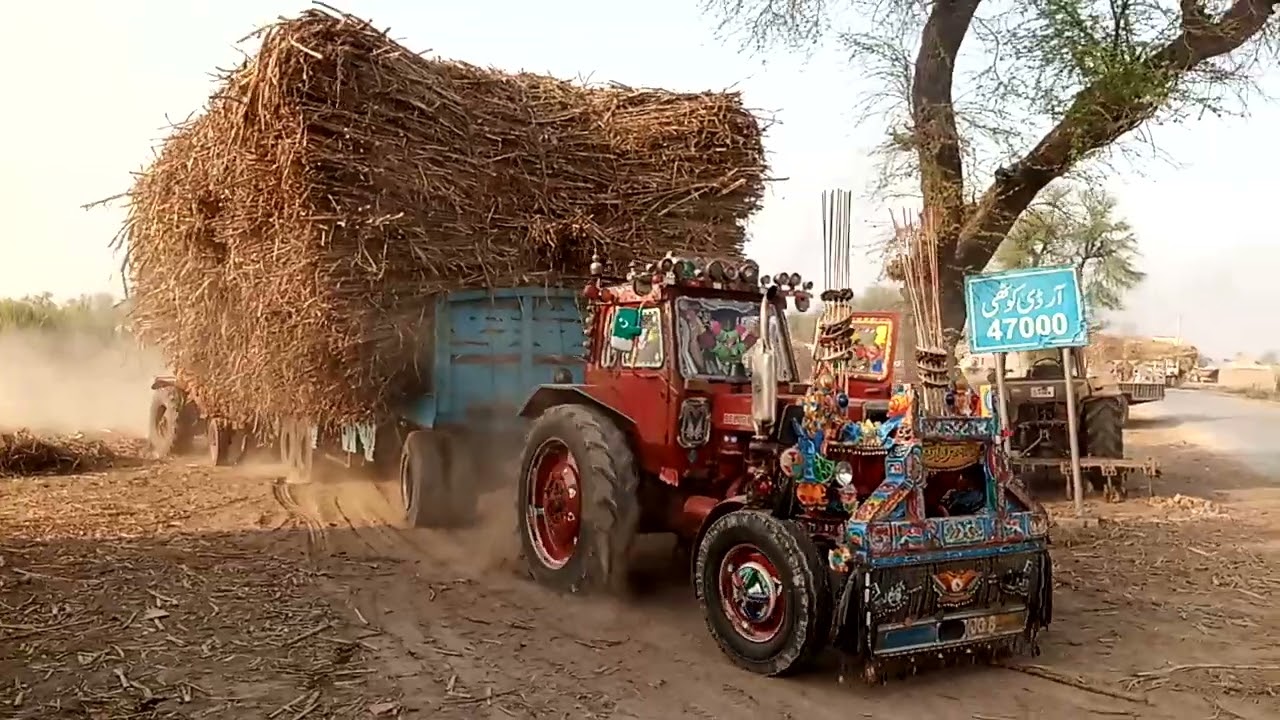 #Dangerous #tractors were #heavily #loaded In #Punjab #Farming #sugarcane to #trailer #during climb 