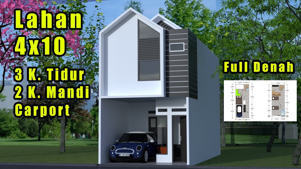 Desain rumah Minimalis 4x10 - 3 Kamar Tidur - Carport