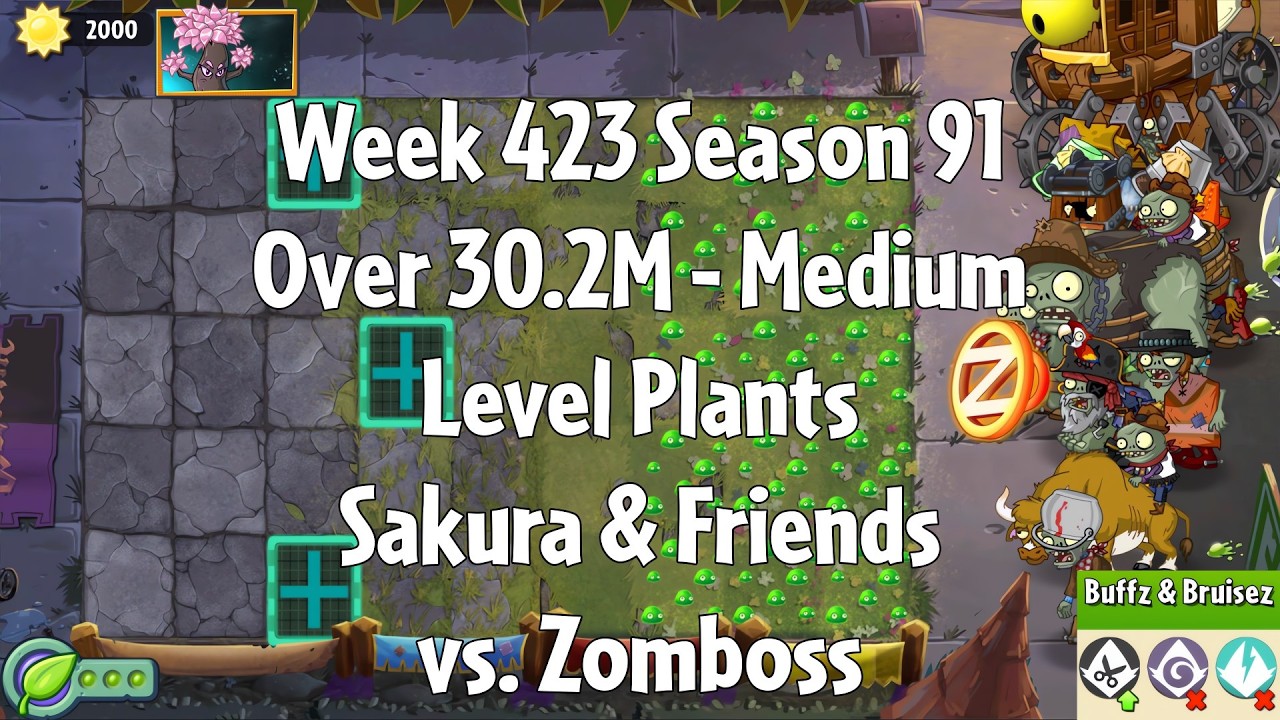 (Over 30.2M - Sakura vs Zomboss) PvZ2 Arena Week 423 S91, Medium Level Plants - Jade League