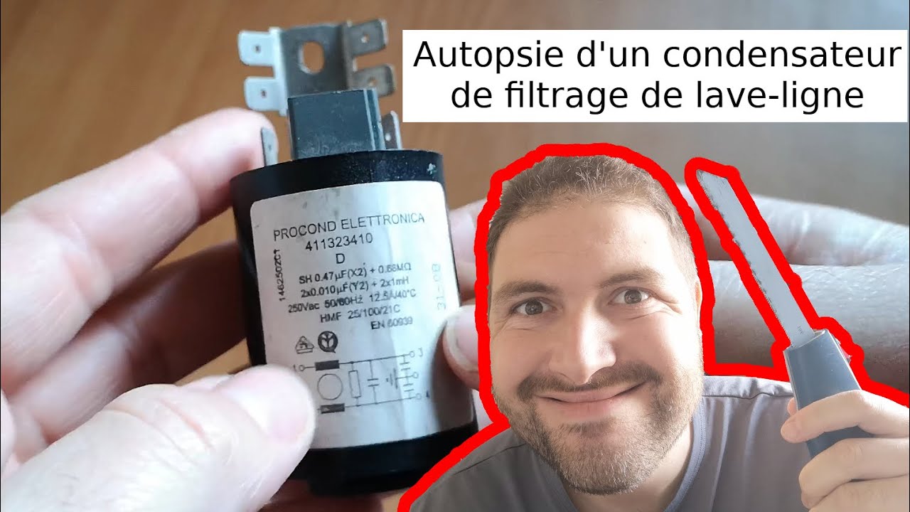 Ouverture d'un condensateur antiparasite de lave-linge