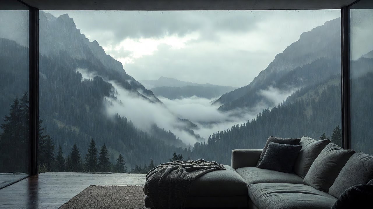 Rainy Swiss Mountain View from Cozy Room 🌧️ Relaxing Rain Sounds for Sleep, Study & Stress Relief