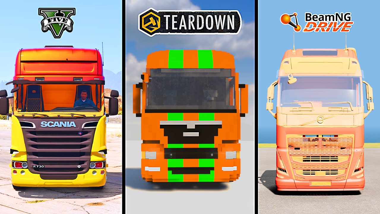 GTA 5 SCANIA TRUCK VS TEARDOWN TRUCK VS BEAMNG VOLVO TRUCK - WHICH IS BEST?