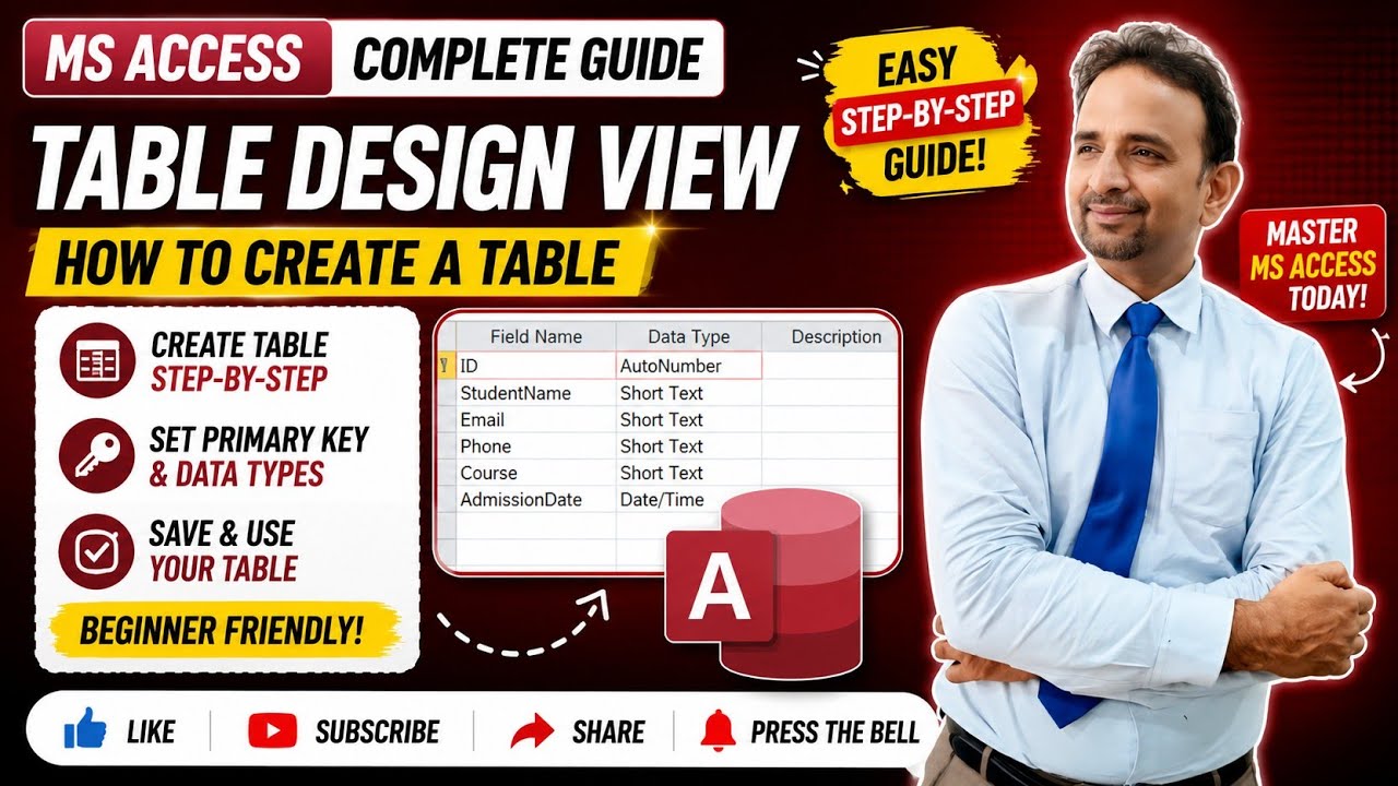 MS Access Table Design View | How to Create a Table Step-by-Step (Beginner Friendly)