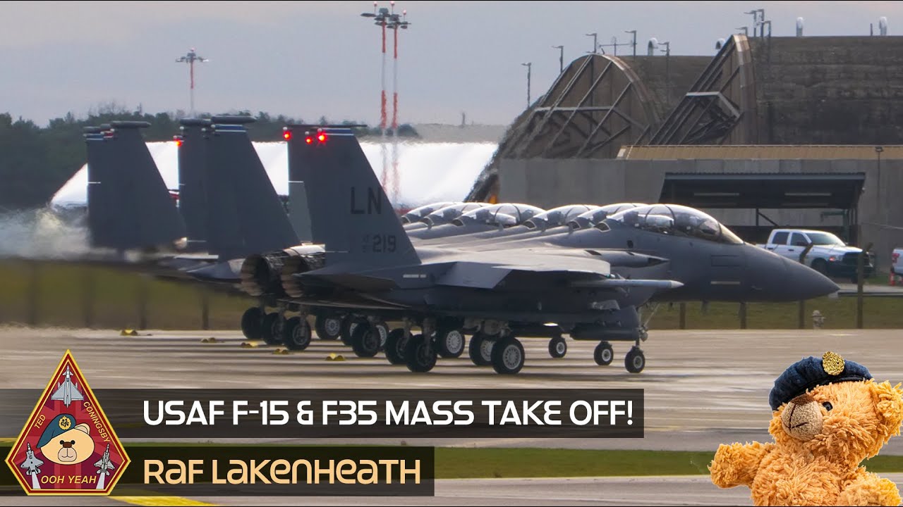 SEND IT! US AIR FORCE SUPER SURGE F-15 & F-35 MASS TAKE OFF • RAF LAKENHEATH