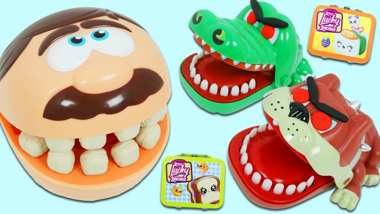 Mr. Play Doh Head Finds Food for Toy Bulldog & Croc!