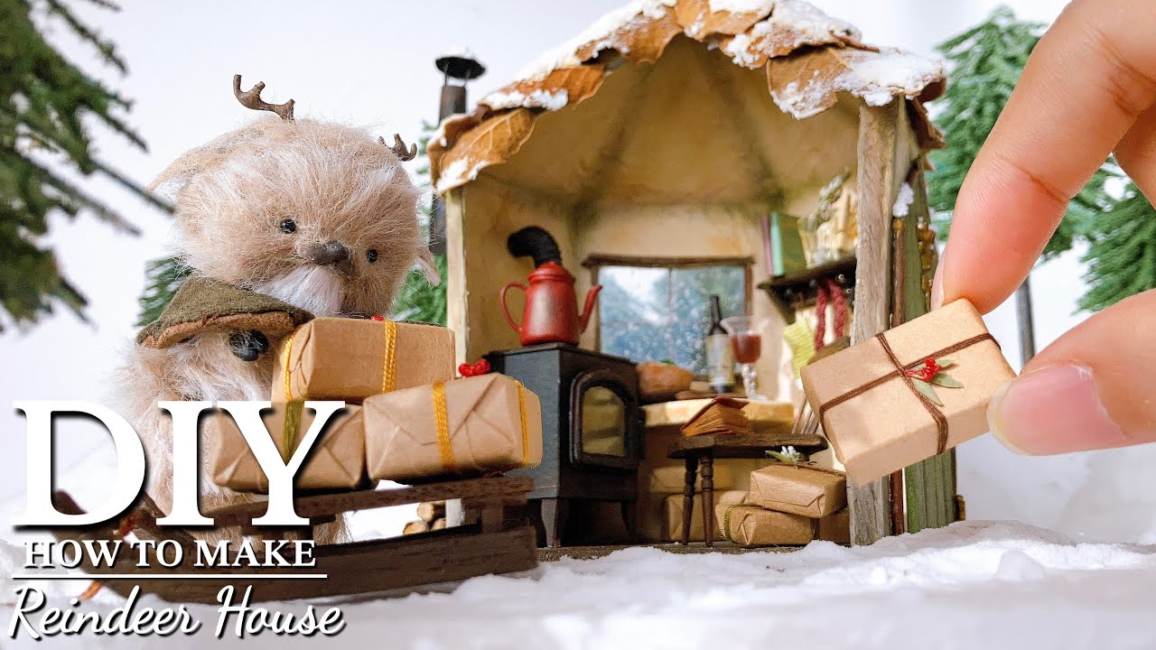 DIY🦌トナカイのお家｜miniature reindeer house ｜original  dollhouse #1