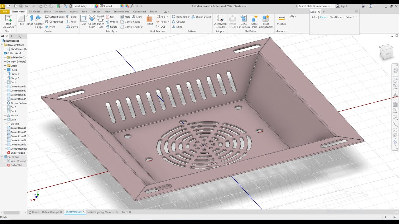 Autodesk inventor 2026 Create Sheet Metal  EXERCISE140