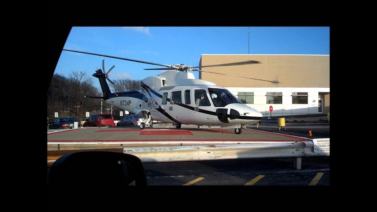 Sikorsky S 76C helicopter start up and take off.