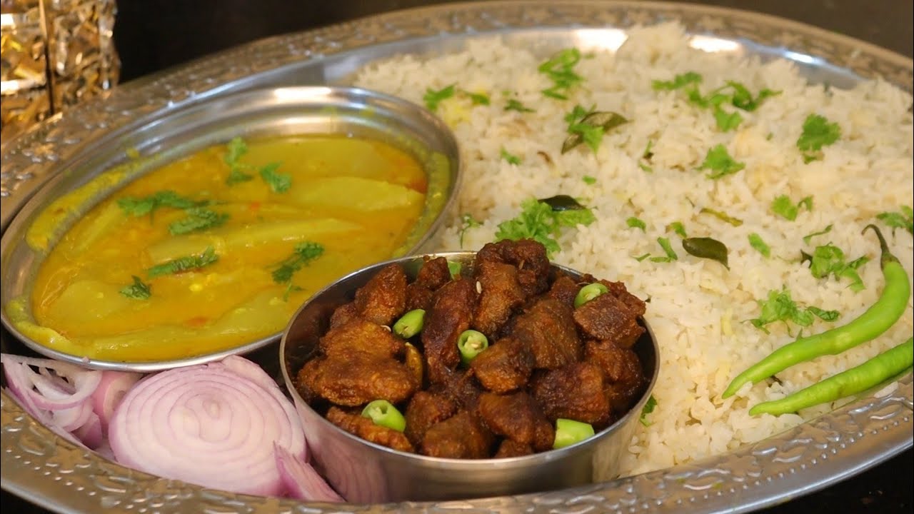 Kachhi Imli Ka Kaddu Ka Dalcha Baghara Khana Tala Hua Gosht/Hyderabadi Famous Lunch/Dinner Combo