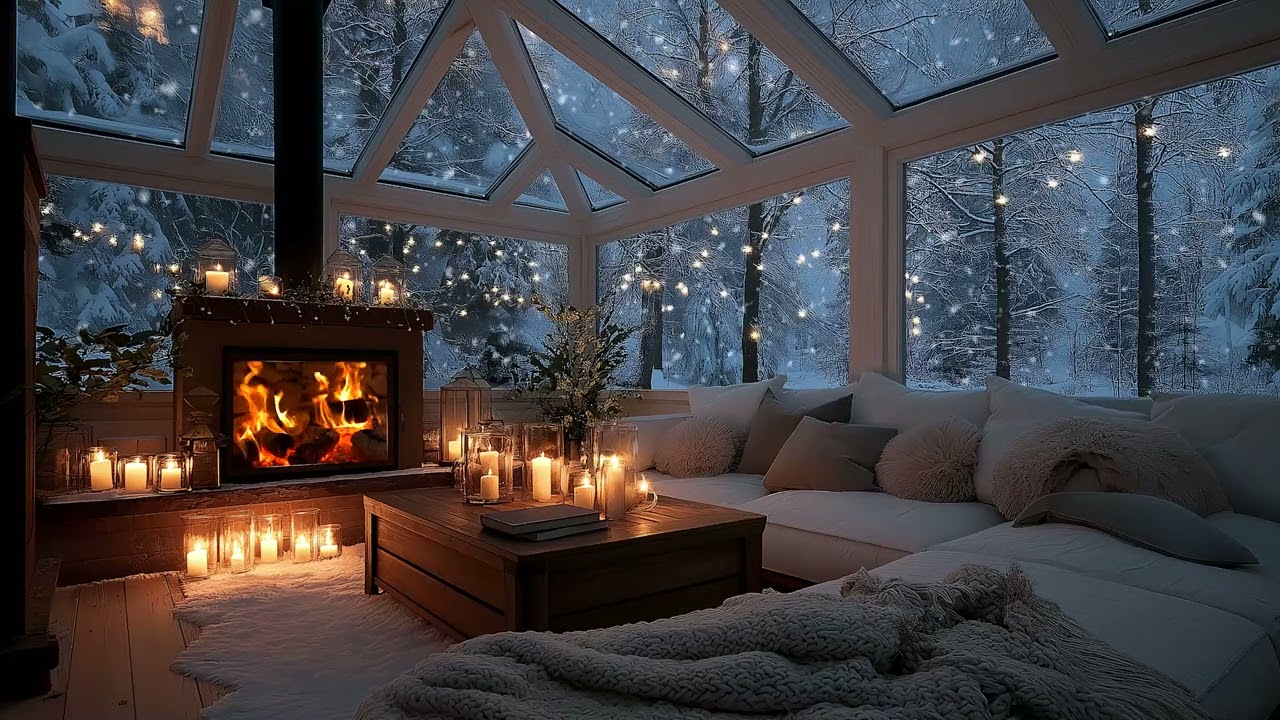 ❄️ 3 Hours Cozy Snowy Piano Room | Relaxing Winter Ambience for Sleep & Focus