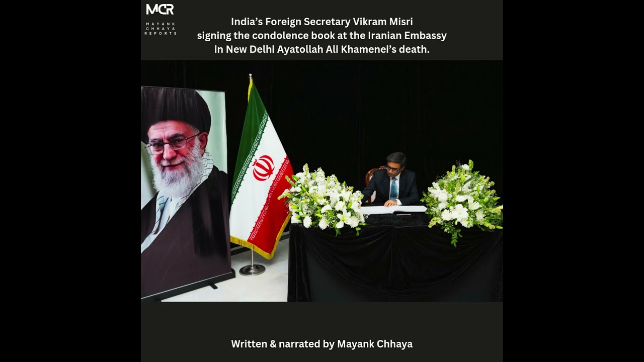 India's Foreign Secretary Vikram Misri signs condolence book at Iranian Embassy on Khamenei's death.