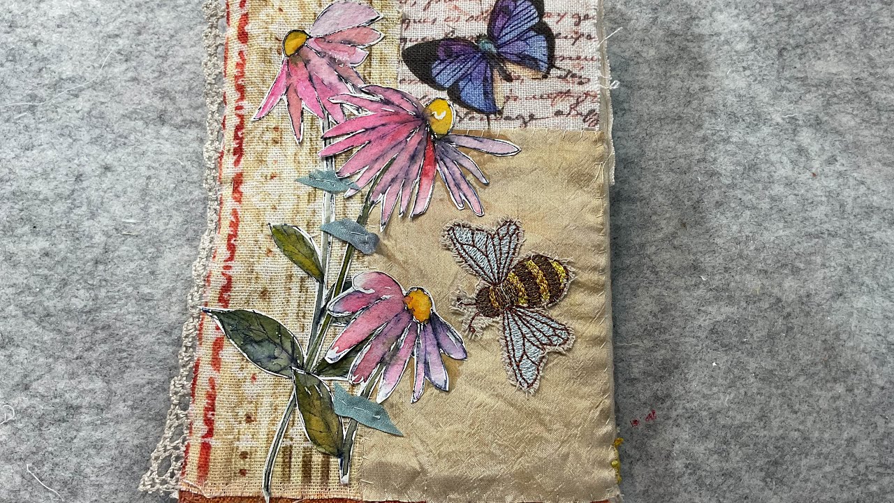 Pt4 #roxysjournalofstitchery vol9 fabric tales bk 1 #slowstitch  #fabricjournal #fabriccollage 