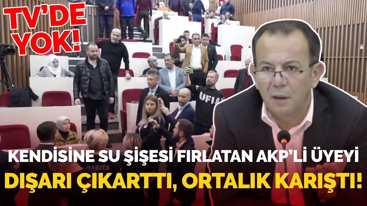 Tanju Özcan kendisine su şişesi fırlatan AKP'li üyeyi dışarı çıkarttı, ortalık karıştı!