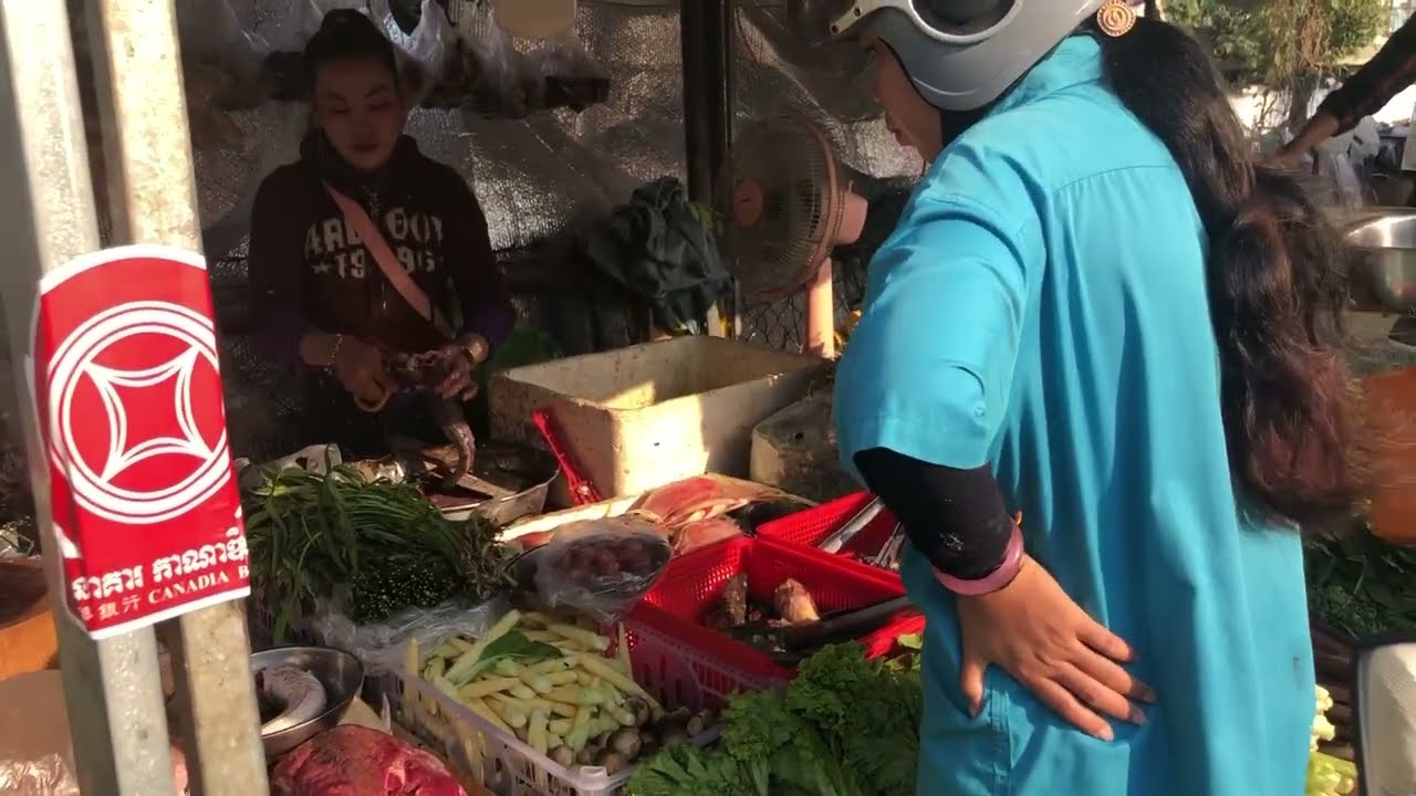 ផ្សារត្រី និង បន្លែនៅក្នុងភូមិខ្មែរ / Cambodian Market In A Small Village
