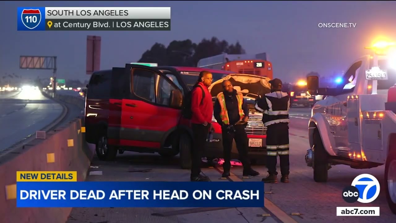 Man fatally struck by car, Metro bus on 110 Fwy in South LA following separate head-on crash