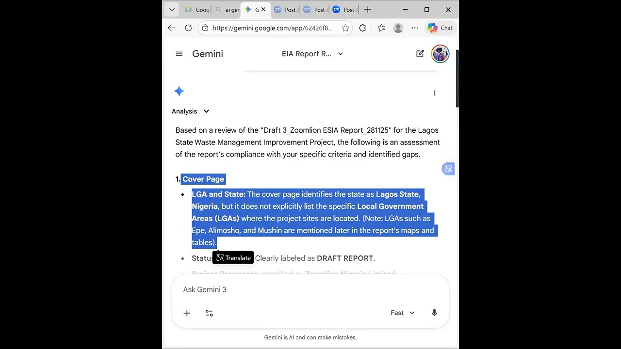 Review of EIA Report using Germini AI Part 1