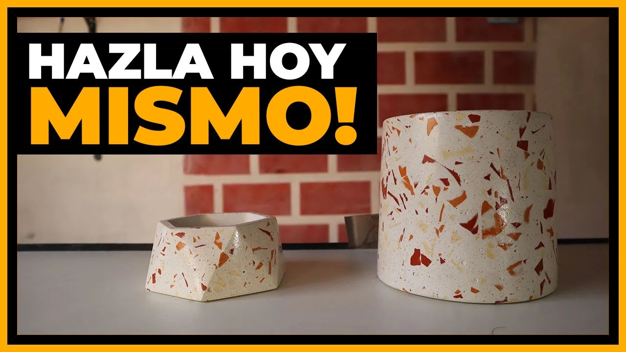 nuevo acabado de terrazo con moldes para macetas de cemento / DIY Creando color 3