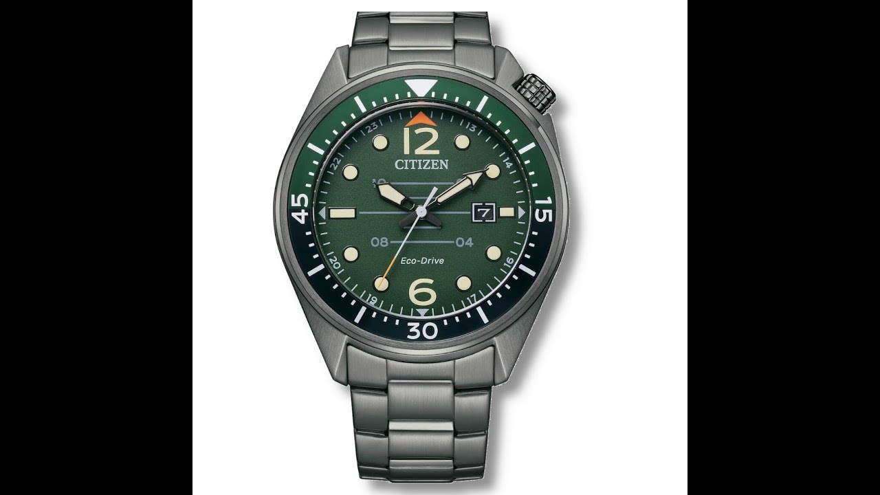 Citizen AW1717-81X EcoDrive de acero gris con esfera verde.