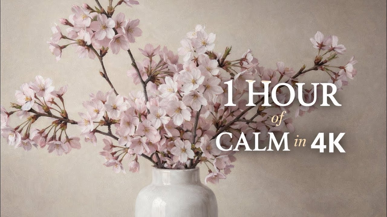 Cherry Blossoms in Vase 🌸 1 Hour of Calm in 4K | Aesthetic Screensaver
