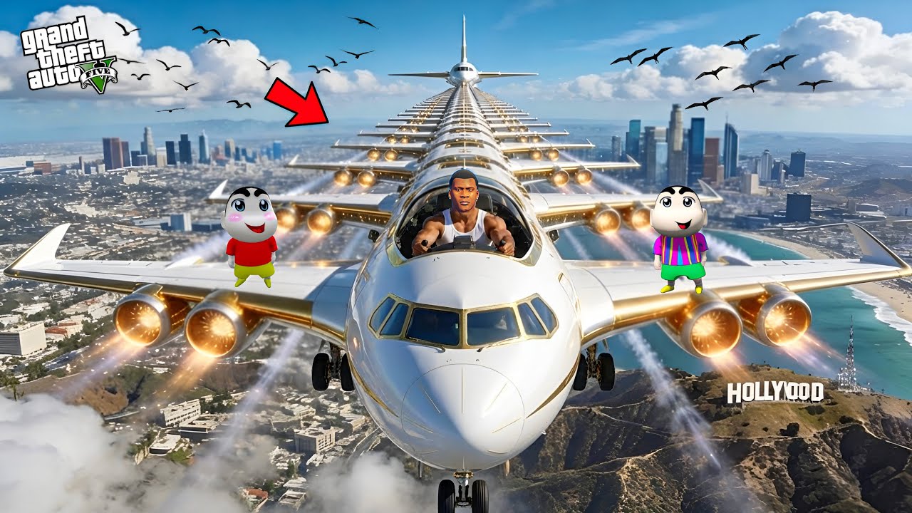 Franklin Finds The BIGGEST & LONGEST Airplane in GTA 5 | SHINCHAN and CHOP