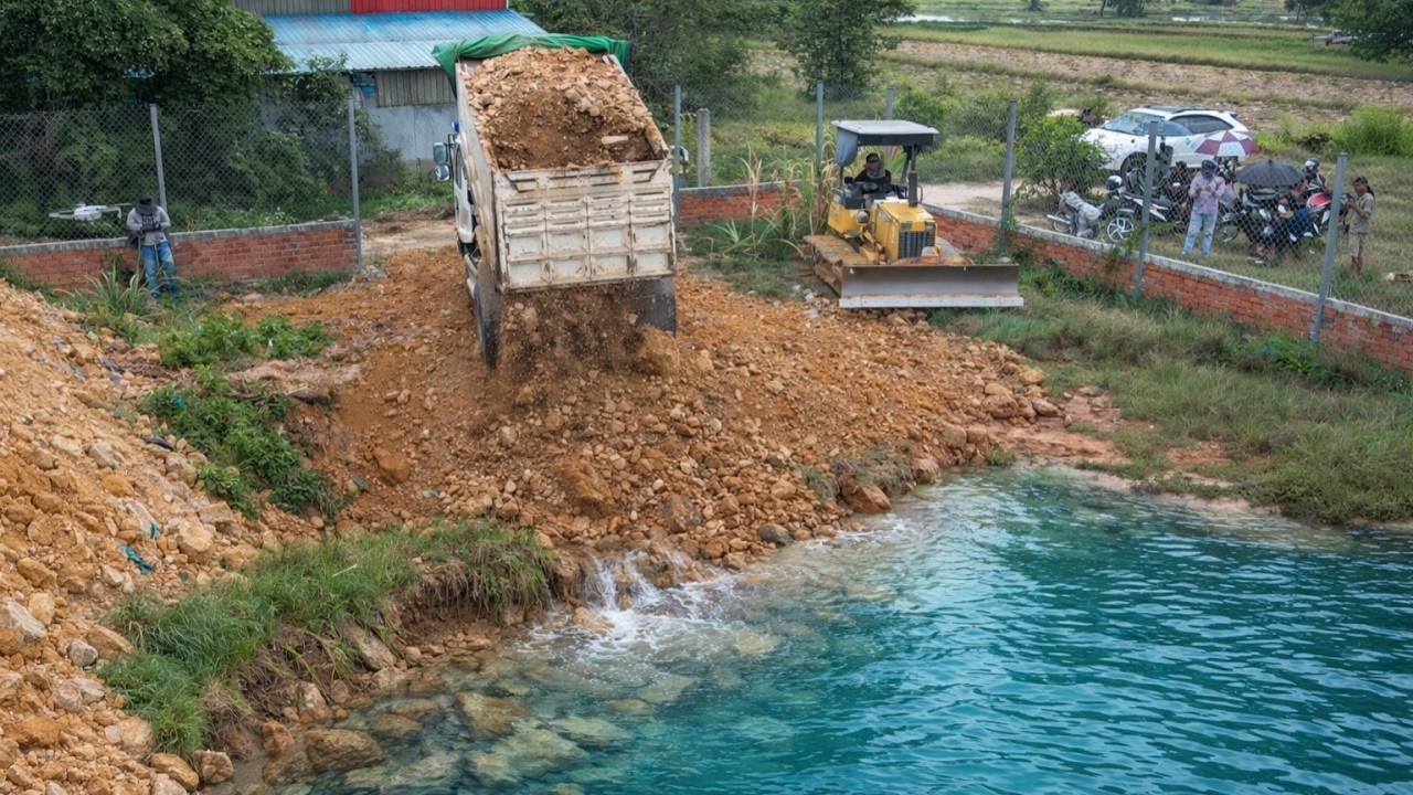 A.W.E.S.O.M.E Be Watch! New Starting Project with Bulldozer and Dump Trucks Processing Filling Land