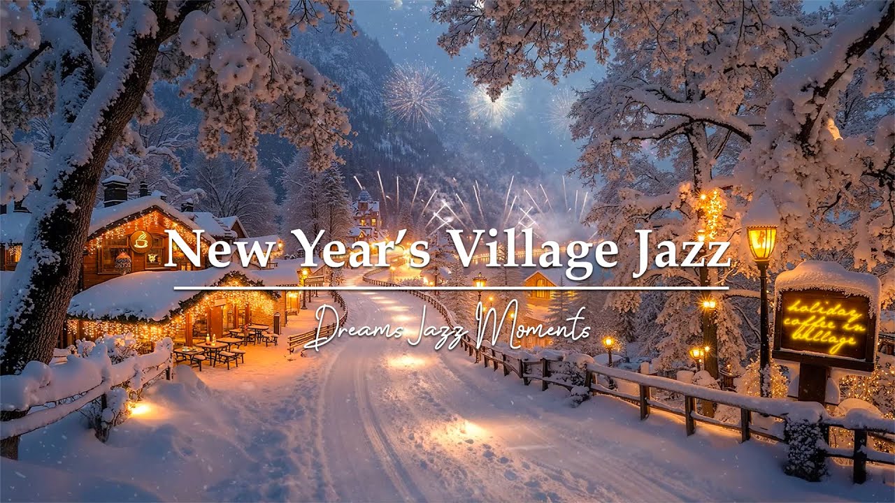Snowy Village New Year&rsquo;s Eve Night Jazz Ambience 🎆 Deep & Relaxing Jazz at a Cozy Caf&eacute; for Calm Mood