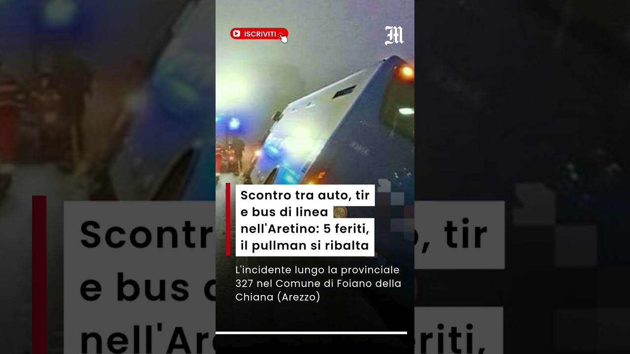 Scontro tra auto, tir e bus di linea nell'Aretino: 5 feriti, il pullman si ribalta