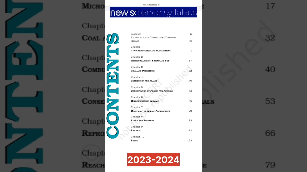class 8 science reduced syllabus 2023-2024/class 8 science rationalised syllabus   2023-2024