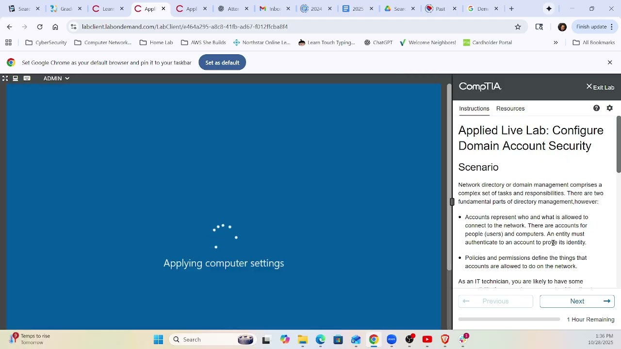 19.1.10 Applied Live Lab Configure Domain Account Security