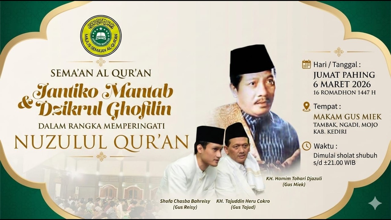 MAJELIS SEMA'AN AL QUR'AN & DZIKRUL GHOFILIN JANTIKO MANTAB MEMPERINGATI NUZULUL QUR'AN GUS TAJUD