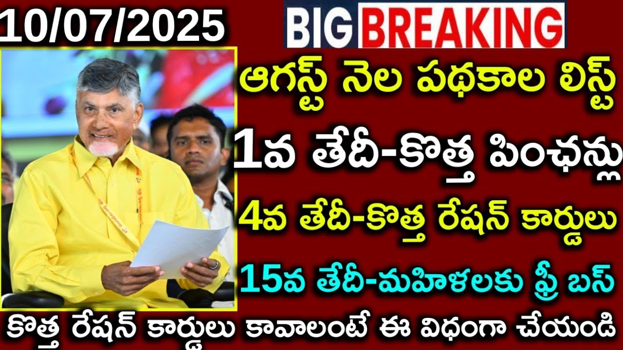 ఆగస్టు నెల పథకాల లిస్ట్/upcoming August month schemes list/new pensions/new ration card distribution