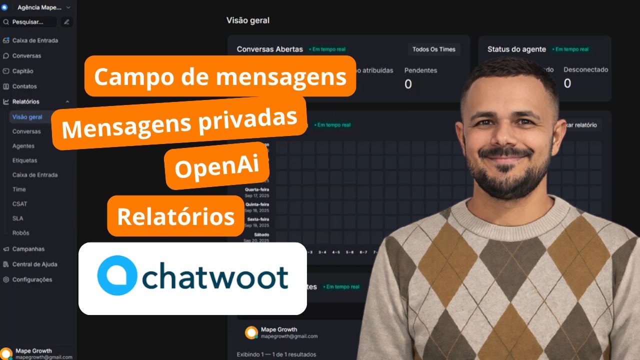 Chatwoot: Campo de Mensagens, Assinatura, OpenAI + Relatórios