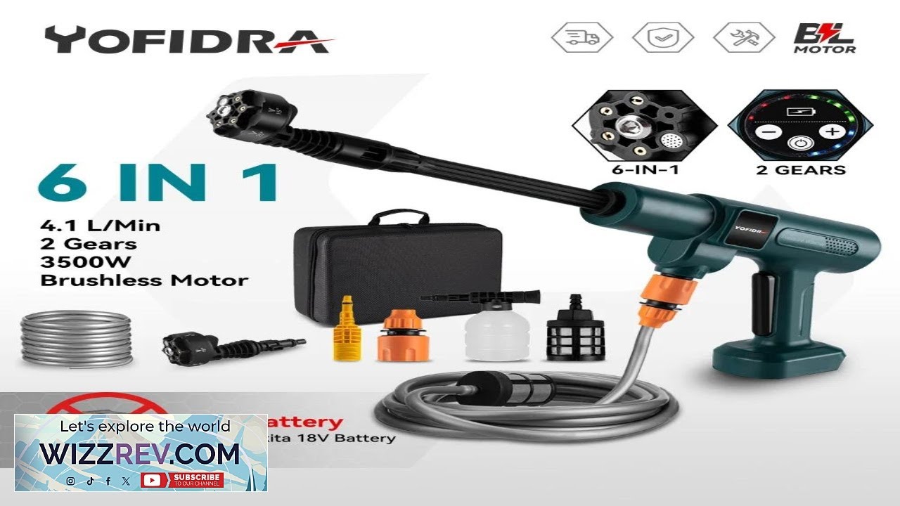 6 IN 1 200Bar Brushless High Pressure Washer Cordless Rechargeable Foam Generator