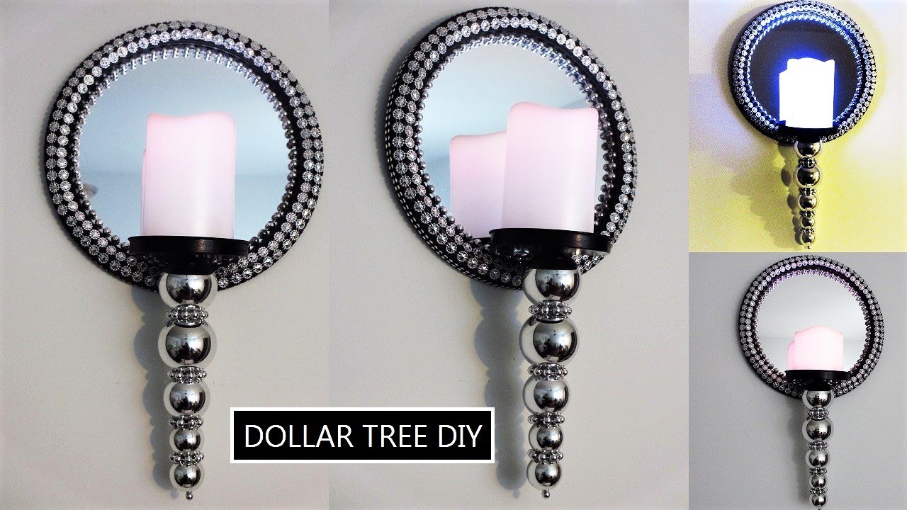 Dollar Tree DIY Mirror Wall Sconce Candle Holder | Glam Home Decor | Glam Wall Decor #diywallsconce