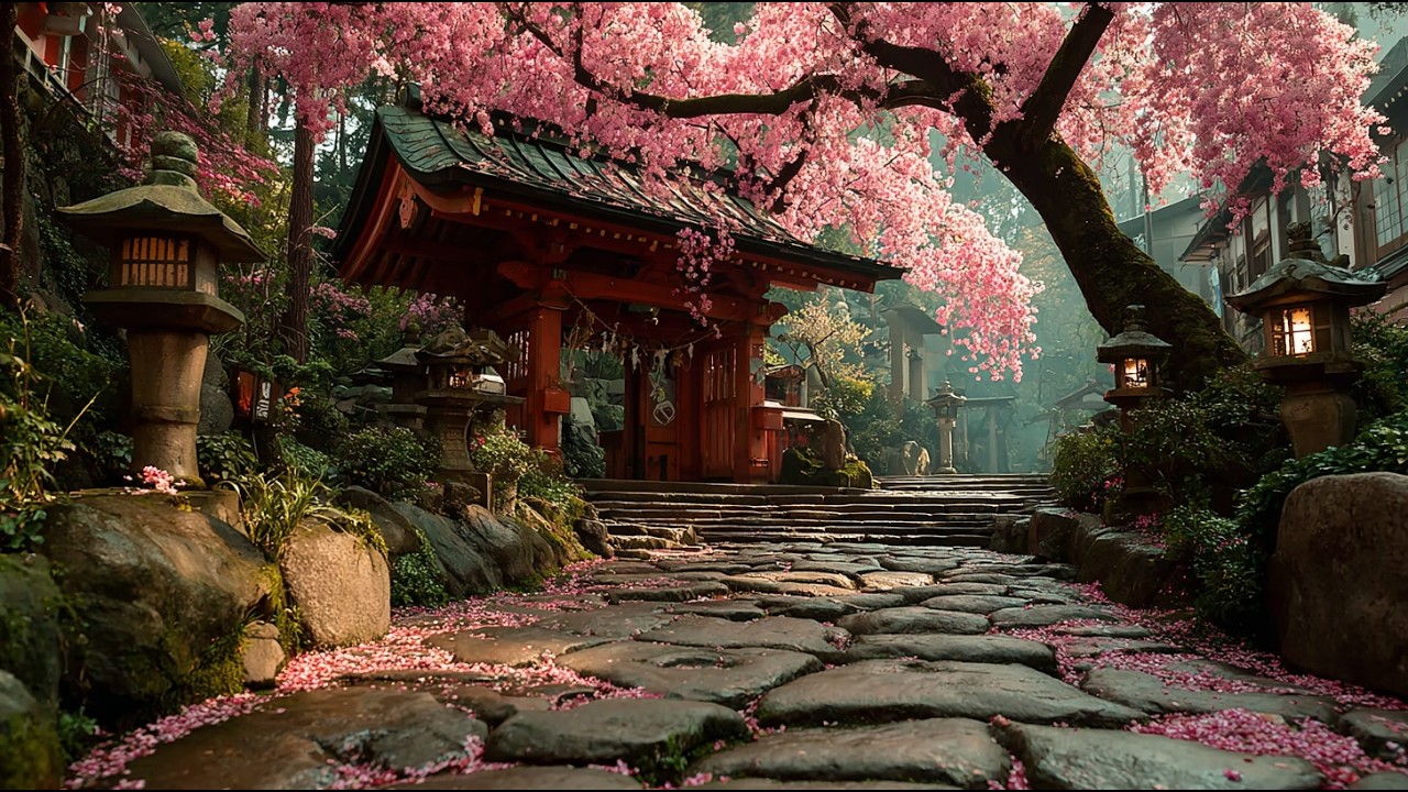 ⛩️ Shrine Steps in Early Spring | Japanese Fantasy Ambience
