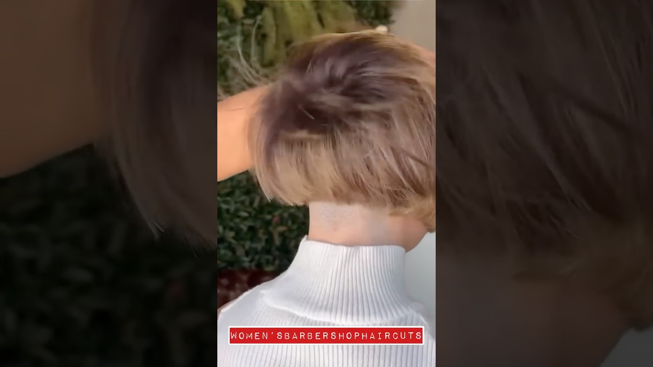 Girl gets a short Bob Haircut with nape shave in Barbershop 💈  #bluntbob