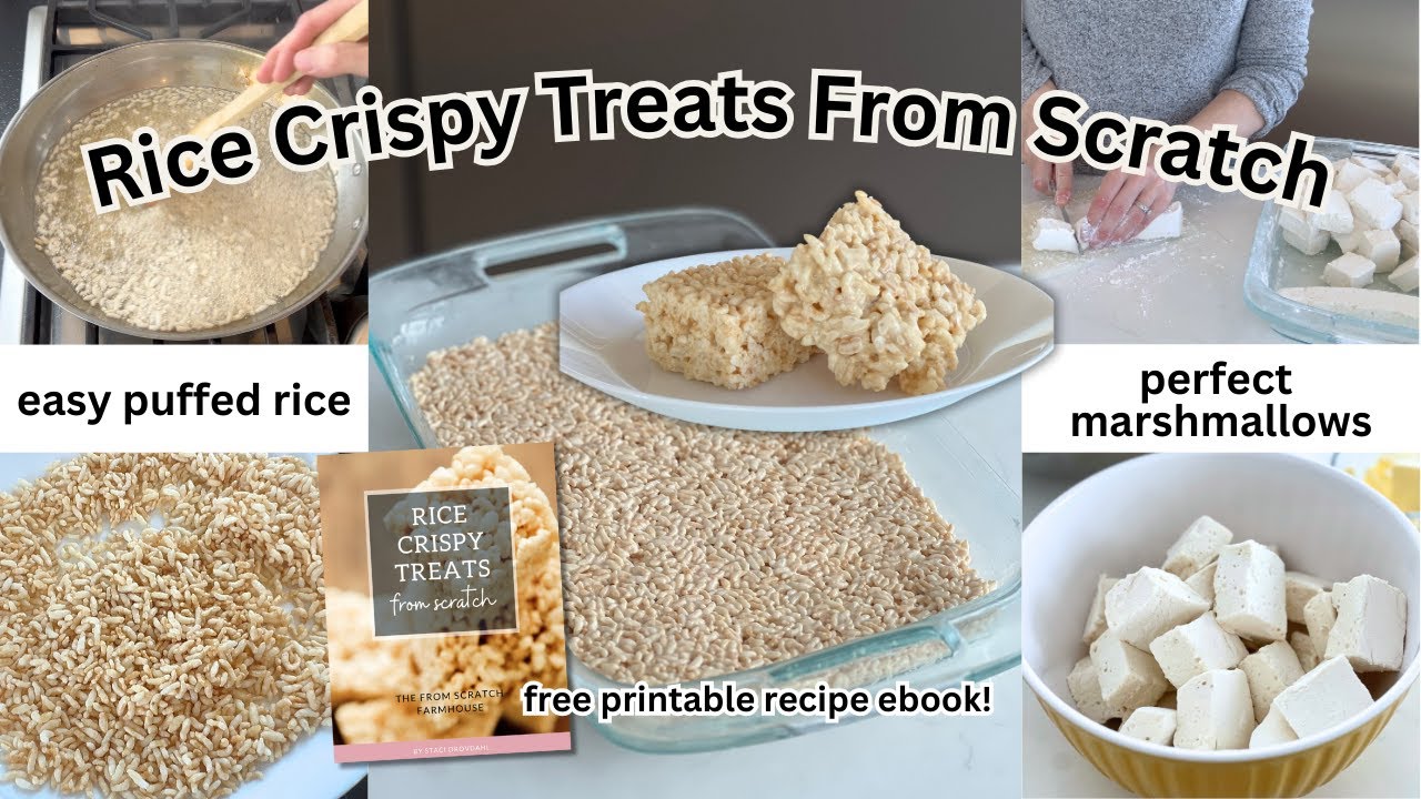 Rice Crispy Treats From Scratch (puffed rice cereal and homemade marshmallows)