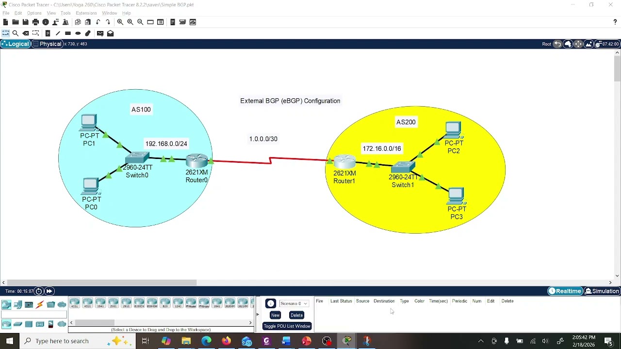 BGP Configuration using Cisco Packet Tracer